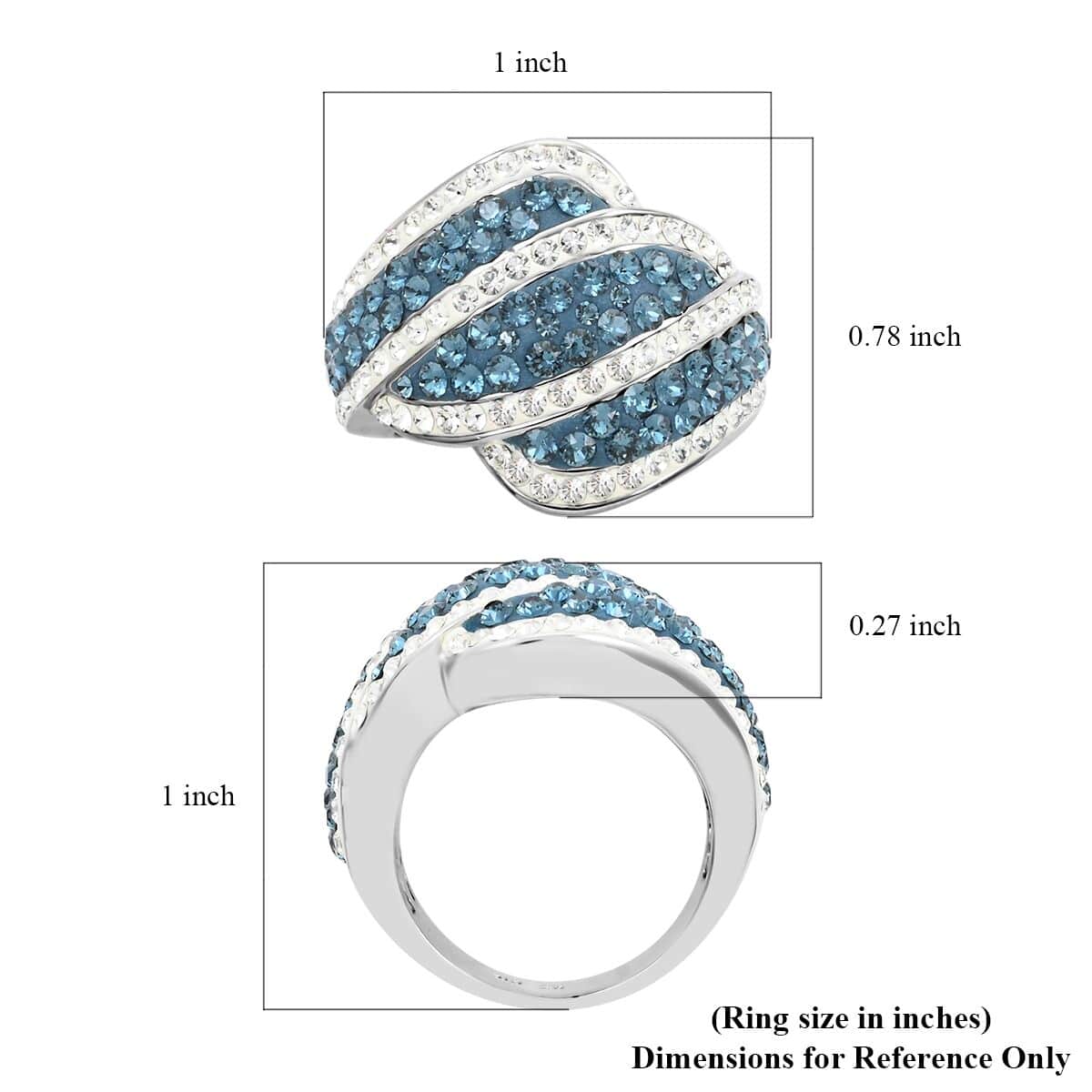Blue and White Austrian Crystal Ring in Silvertone (Size 7.0) image number 5