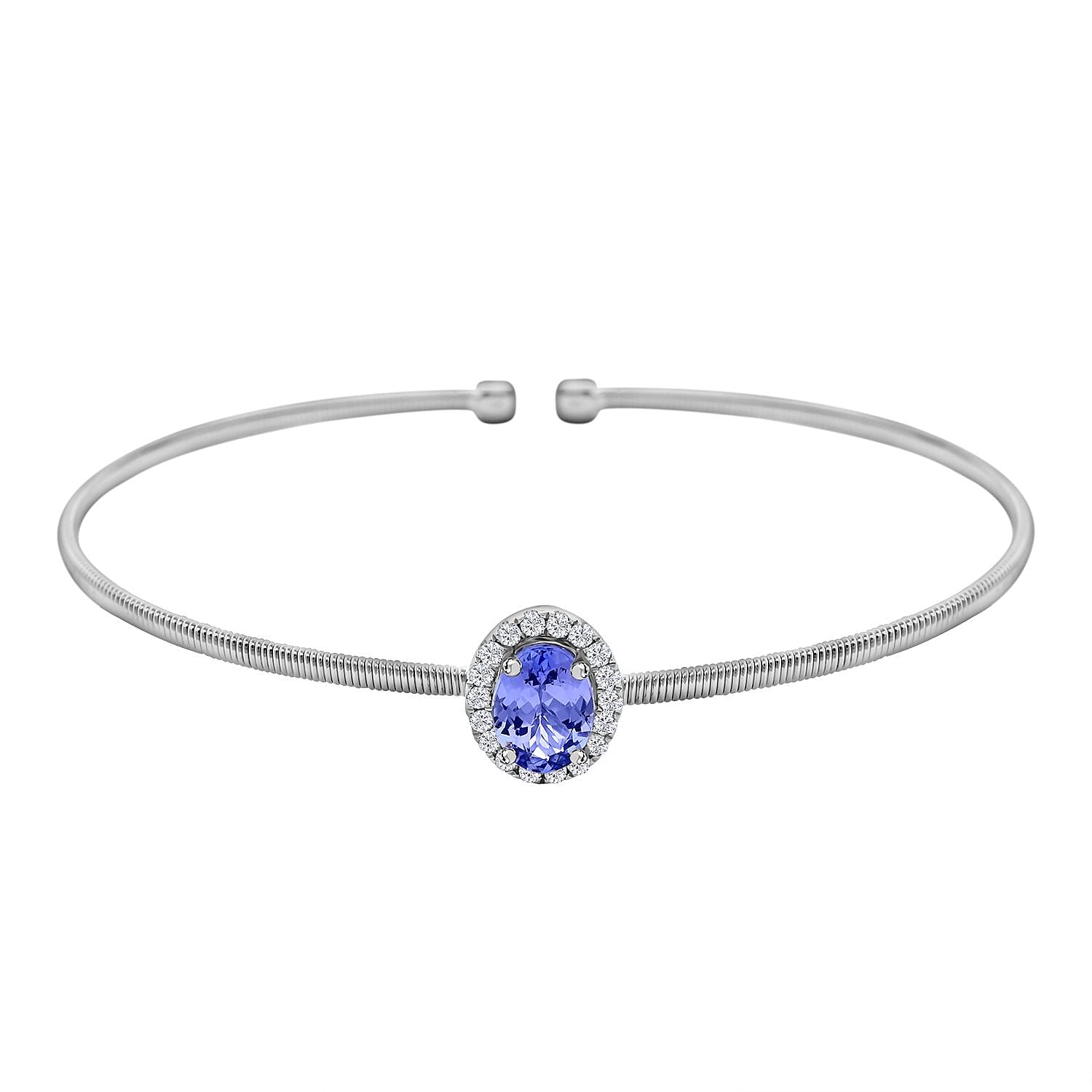 14K White Gold Tanzanite and Diamond Bangle Bracelet (7.0 In) 1.30 ctw