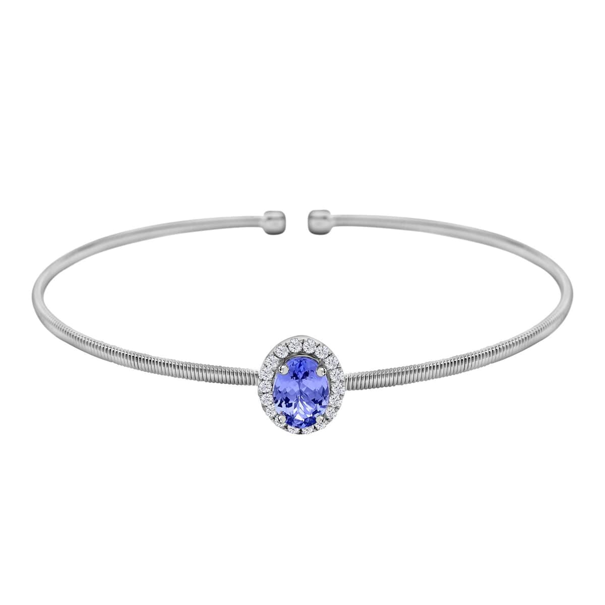 14K White Gold Tanzanite and Diamond Bangle Bracelet (7.0 In) 1.30 ctw image number 0