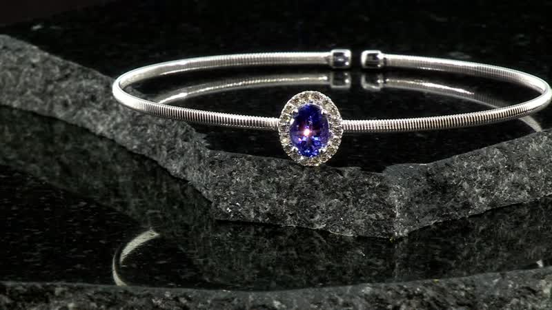 14K White Gold Tanzanite and Diamond Bangle Bracelet (7.0 In) 1.30 ctw