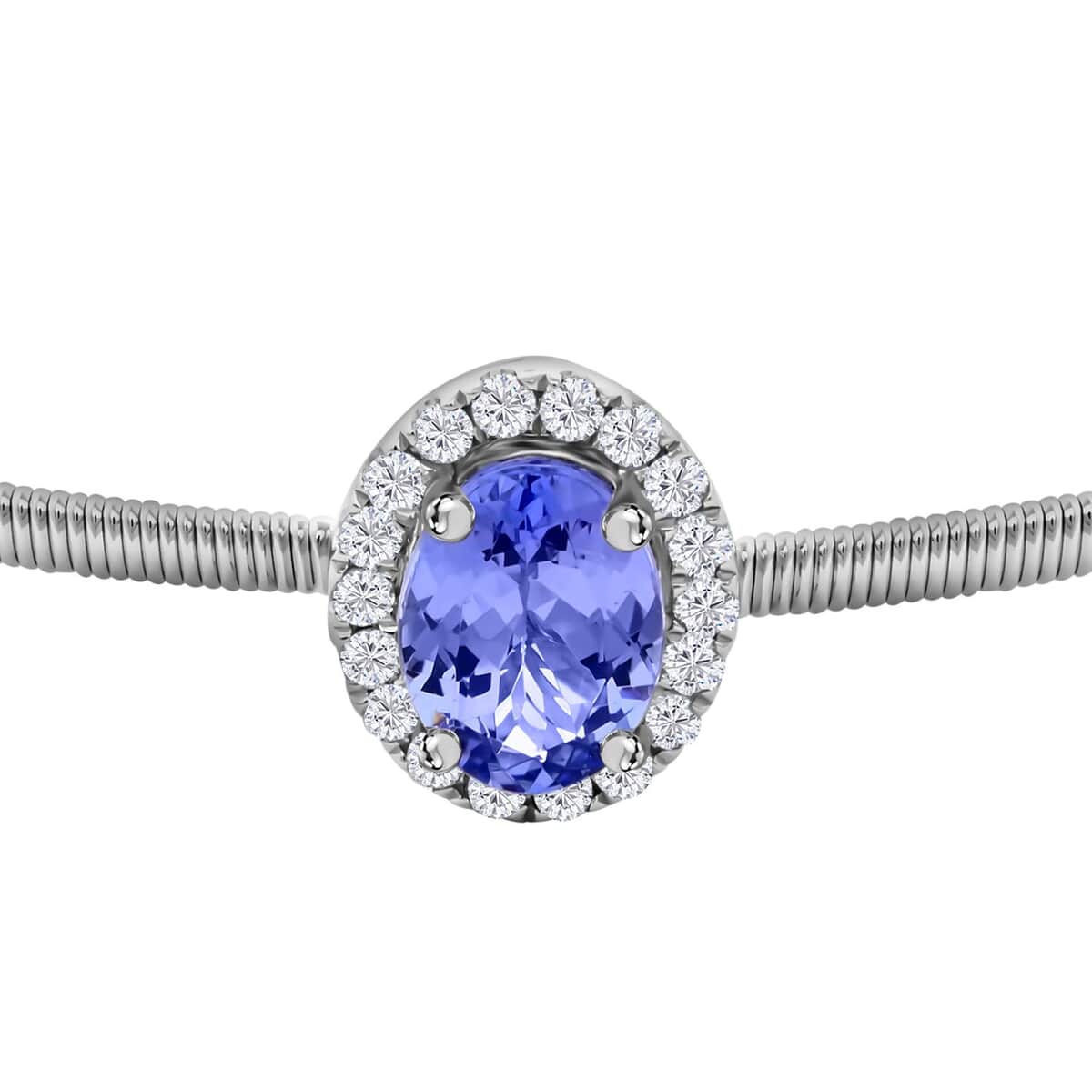 14K White Gold Tanzanite and Diamond Bangle Bracelet (7.0 In) 1.30 ctw image number 3