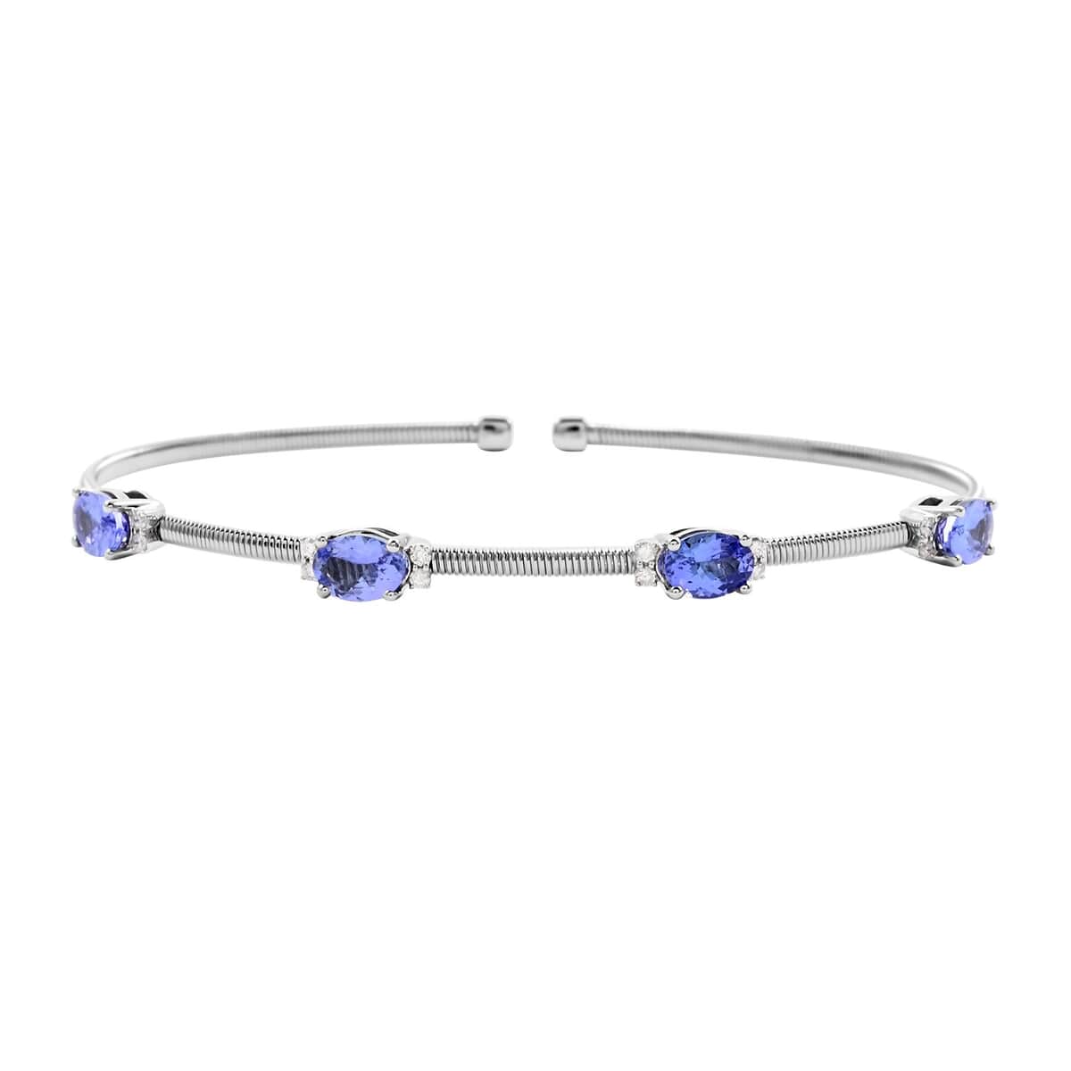 14K White Gold Tanzanite and Diamond Cuff Bracelet (7.50 in) 4 Grams 2.35 ctw image number 0