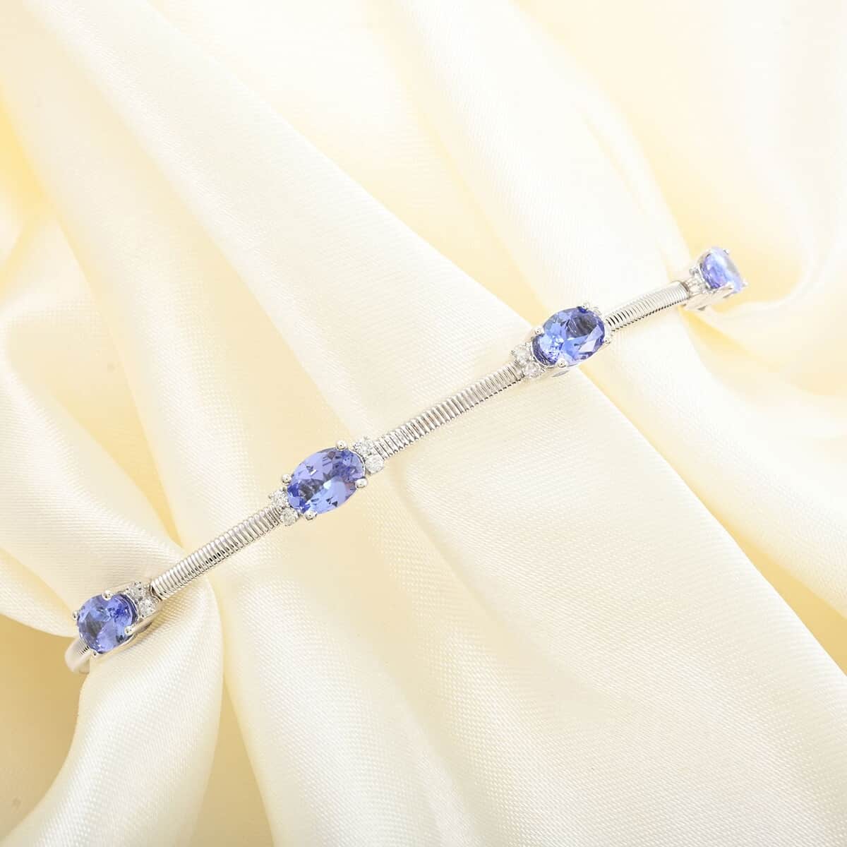 14K White Gold Tanzanite and Diamond Cuff Bracelet (7.50 in) 4 Grams 2.35 ctw image number 1