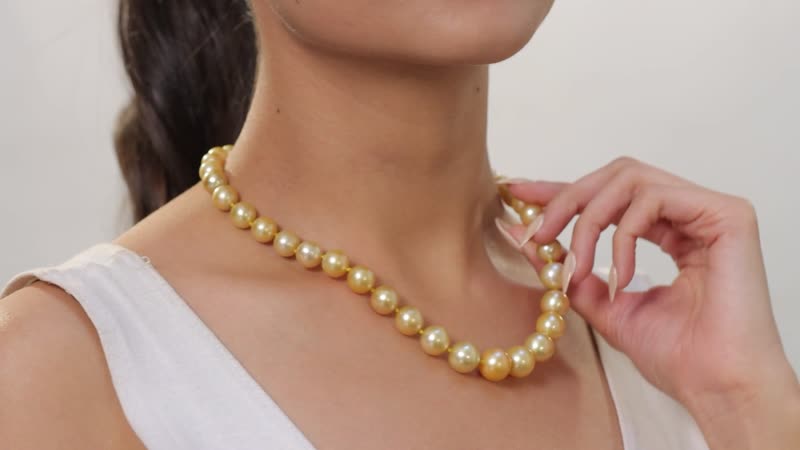 Certified & Appraised Iliana AAAA South Sea Golden Pearl 8-10mm Graduated Necklace in 18K Yellow Gold (18 Inches), Pearl Jewelry for Women, Anniversary Necklace for Wife
