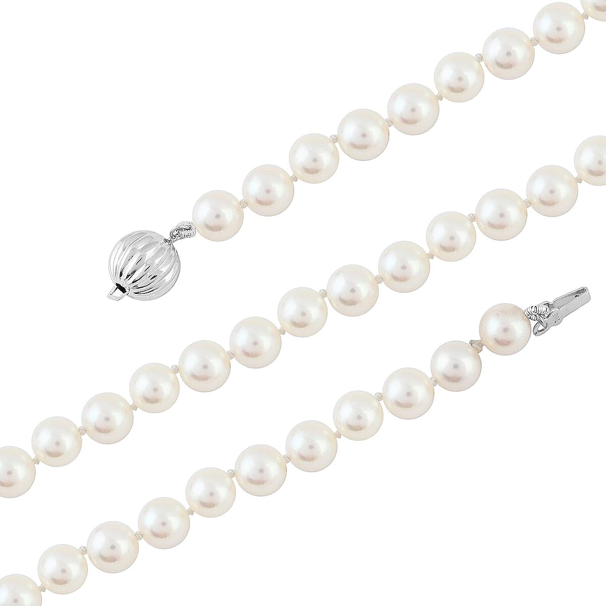 Certified & Appraised Iliana 18K White Gold Premium Japanese Akoya White Pearl 8-11mm Graduated Necklace 18-20 Inches image number 4
