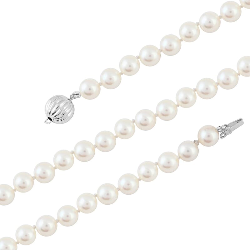 Certified & Appraised Iliana 18K White Gold Premium Japanese Akoya White Pearl 8-11mm Graduated Necklace 18-20 Inches