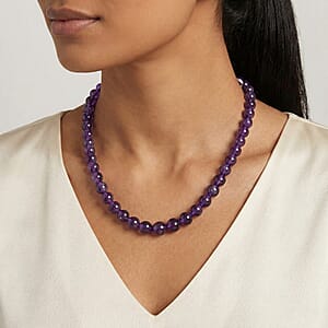 Certified & Appraised Luxoro 14K Yellow Gold AAA African Amethyst Beaded Graduated Necklace 18-20 Inches 275.00 ctw