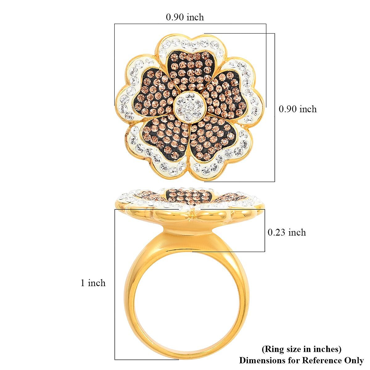 White and Champagne Color Austrian Crystal Floral Ring in Goldtone (Size 7.0)