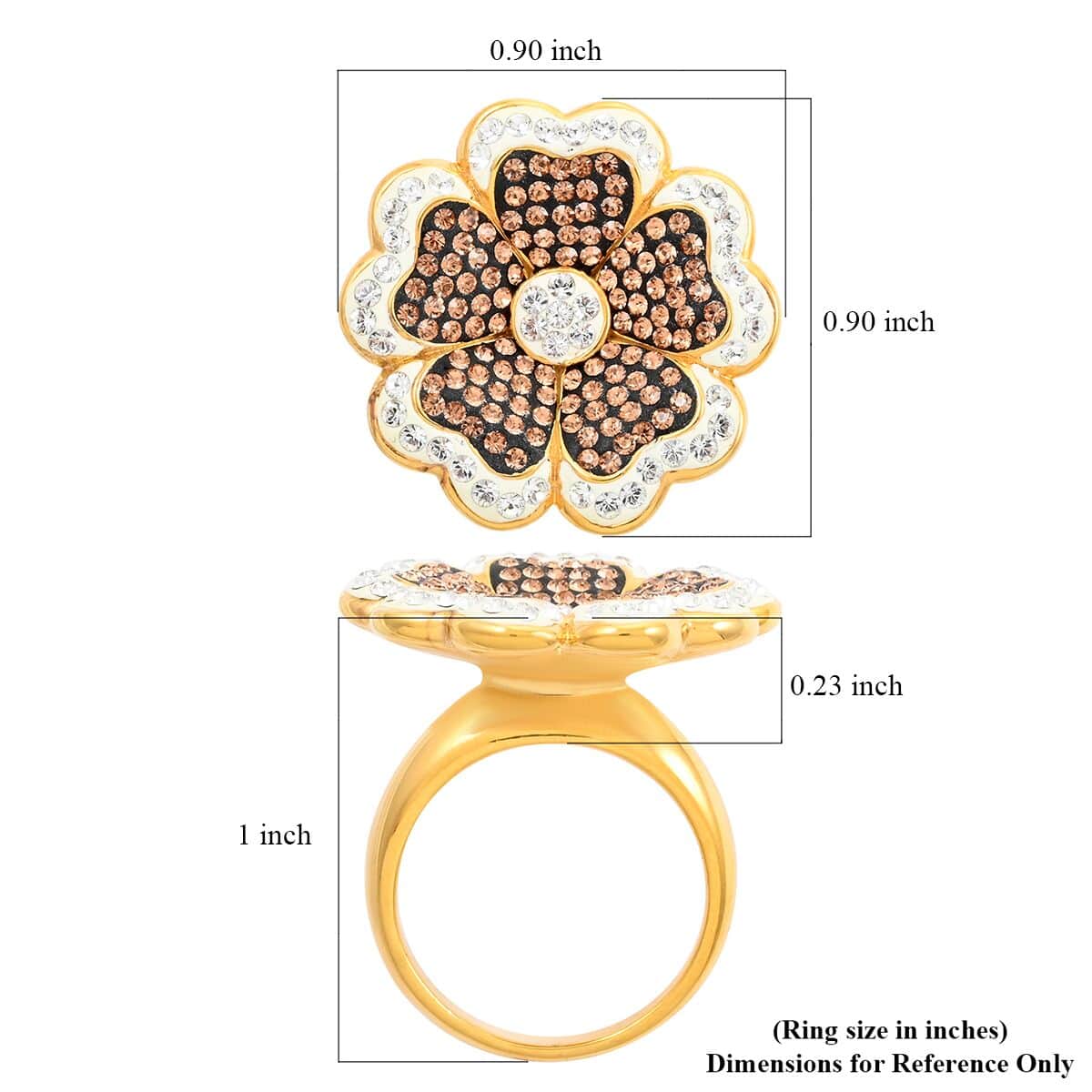 White and Champagne Color Austrian Crystal Floral Ring in Goldtone (Size 7.0) image number 4