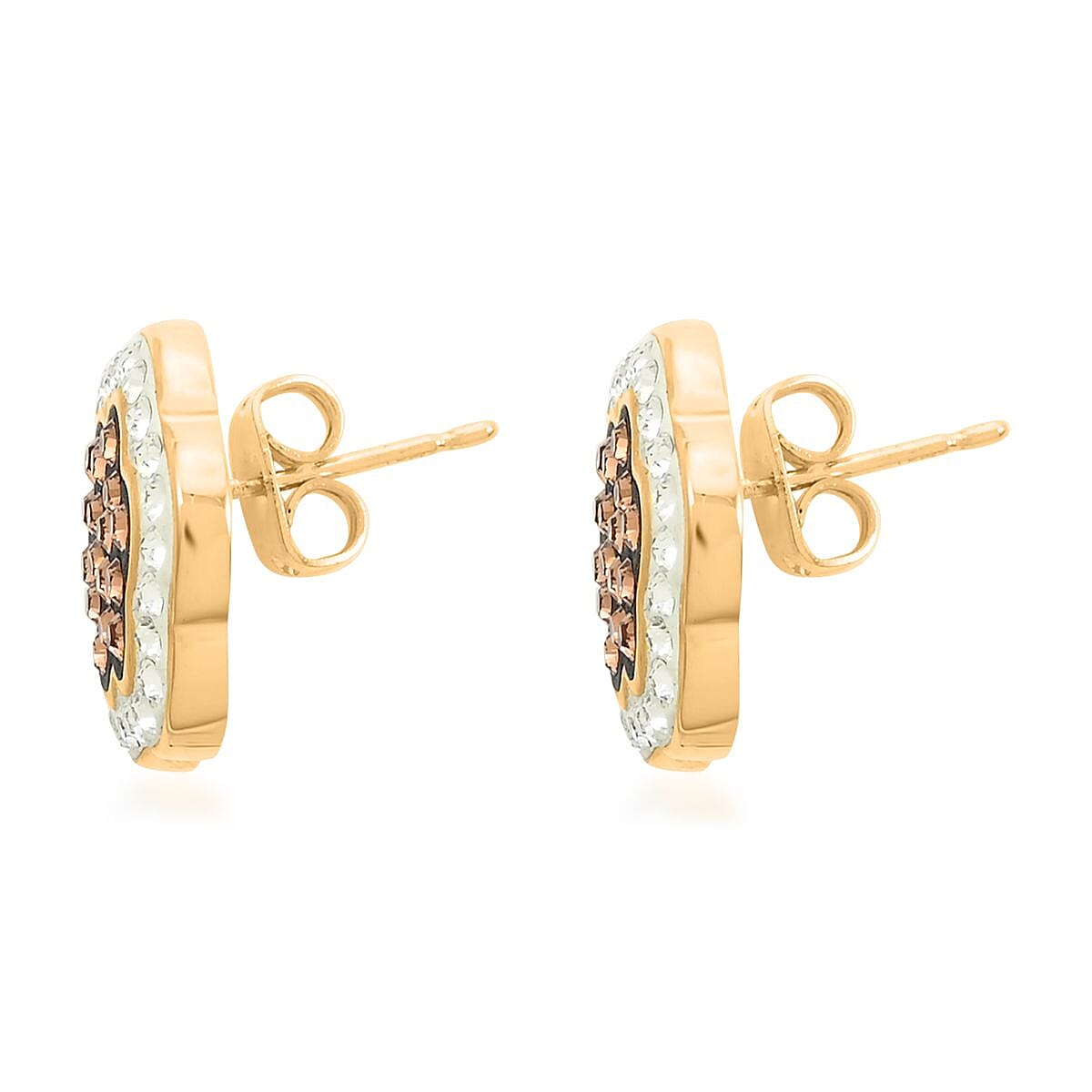 White and Champagne Color Austrian Crystal Earrings in Goldtone