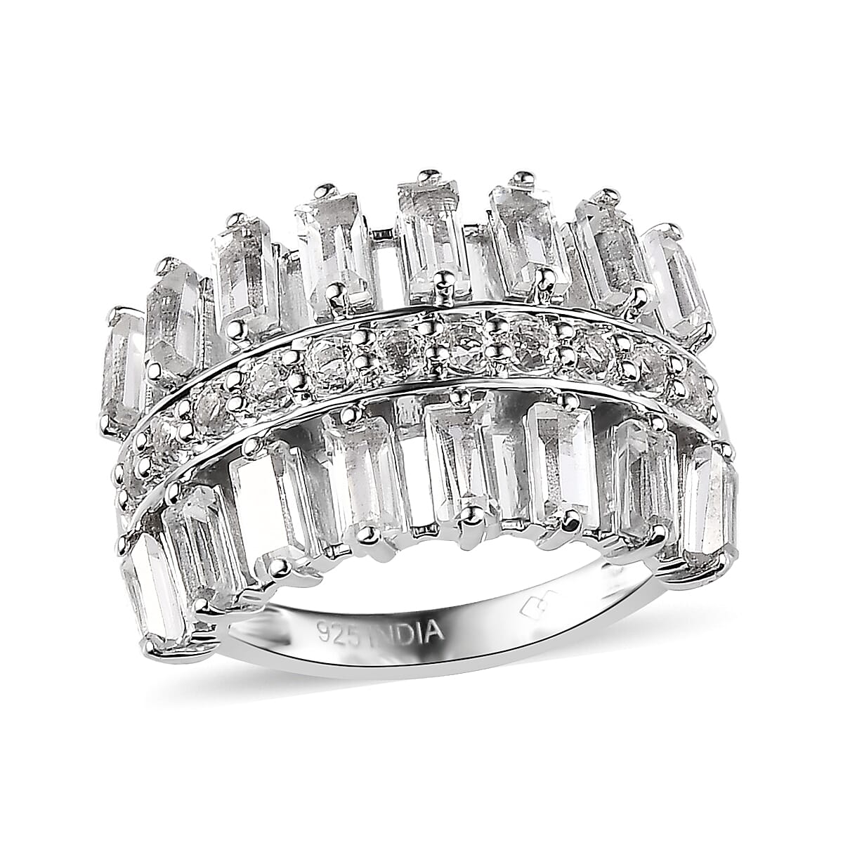 White Topaz 3.00 ctw Ring in Rhodium Over Sterling Silver (Size 7.0)