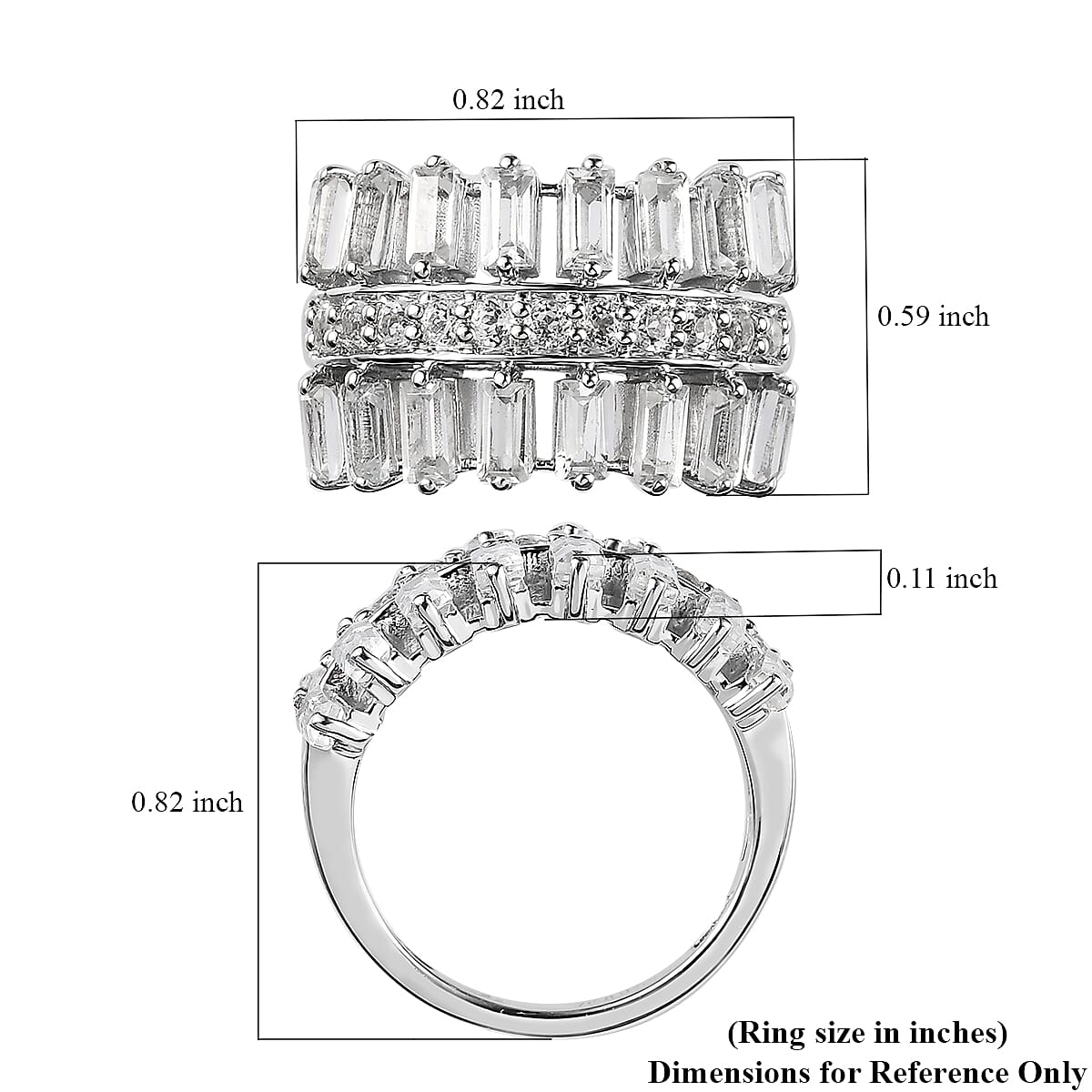 White Topaz 3.00 ctw Ring in Rhodium Over Sterling Silver (Size 7.0)