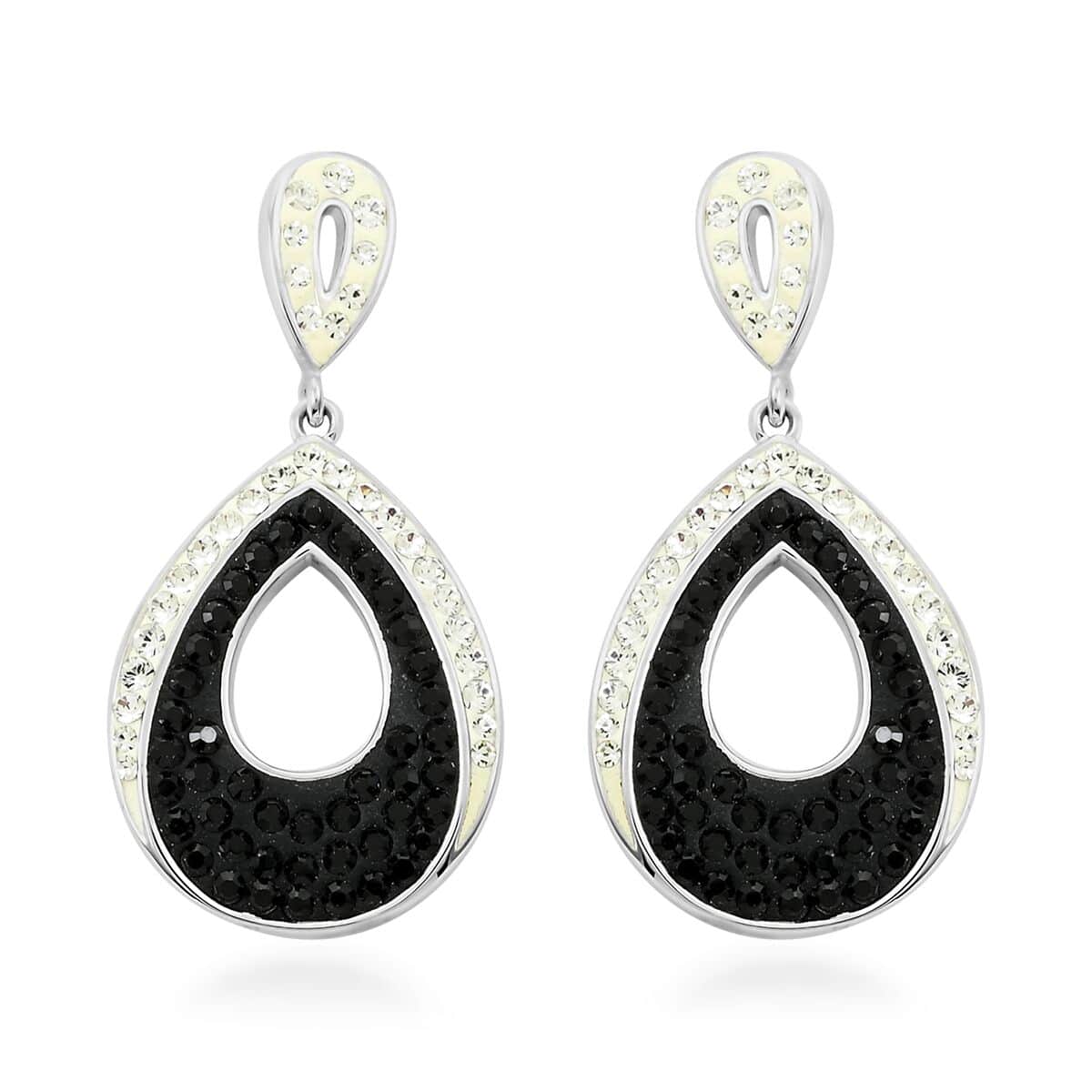 White and Black Color Austrian Crystal Earrings in Silvertone image number 0