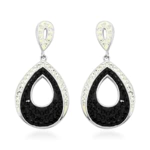 White and Black Color Austrian Crystal Earrings in Silvertone