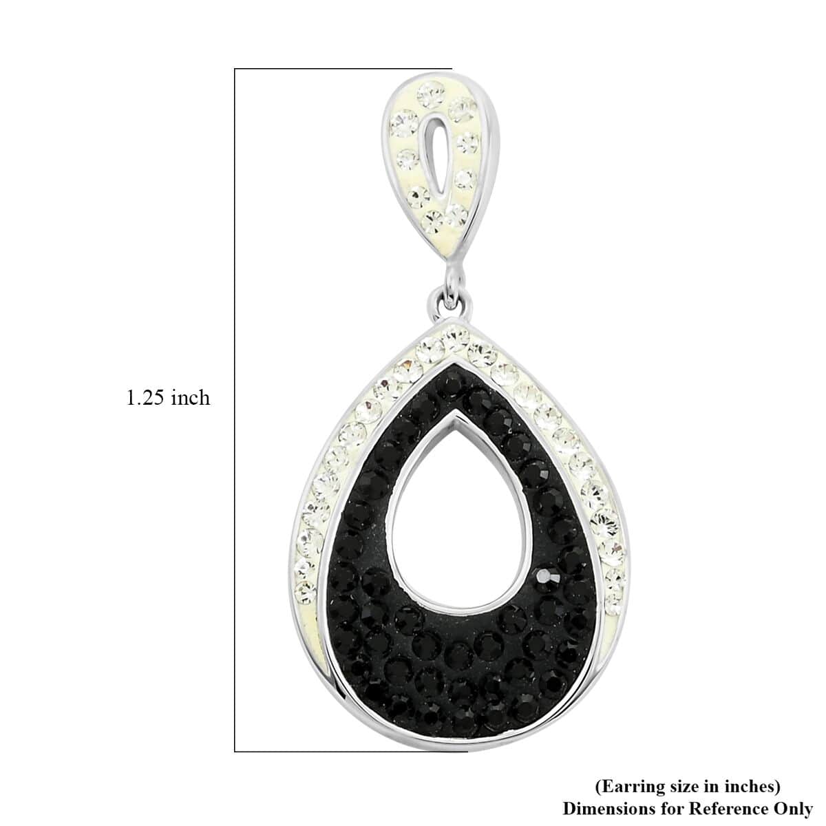 White and Black Color Austrian Crystal Earrings in Silvertone image number 5