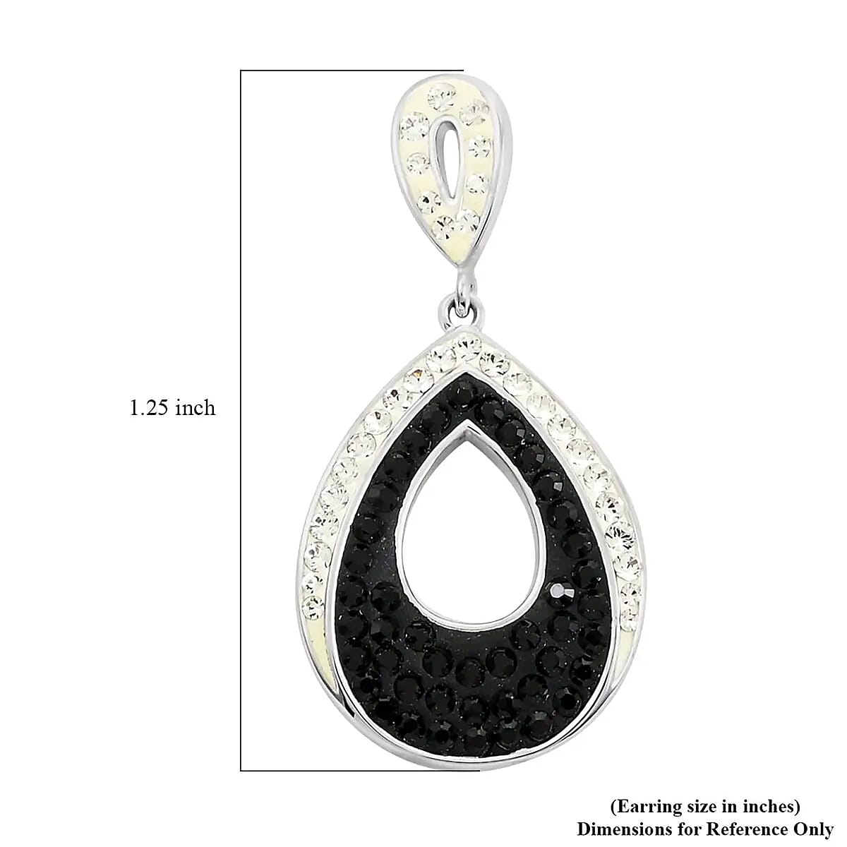 White and Black Color Austrian Crystal Earrings in Silvertone image number 6