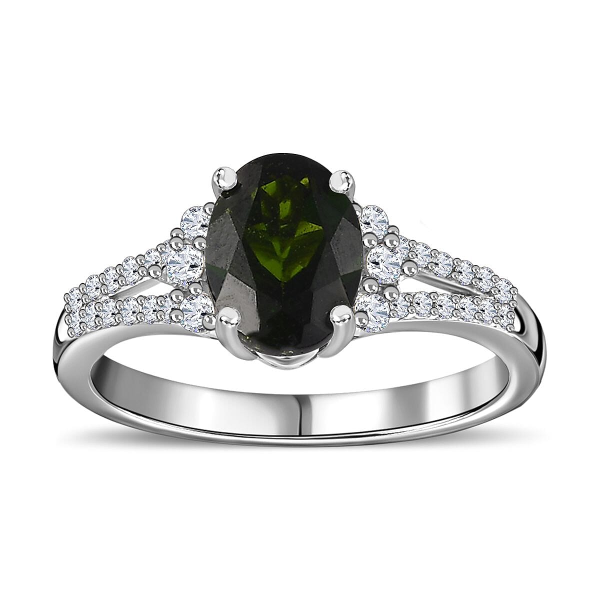 Chrome Diopside and White Zircon 1.75 ctw Ring in Platinum Over Sterling Silver (Size 11.5)