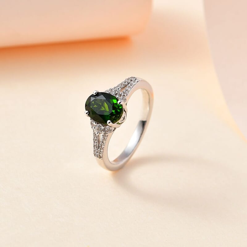 Chrome Diopside and White Zircon 1.75 ctw Ring in Platinum Over Sterling Silver (Size 11.5)