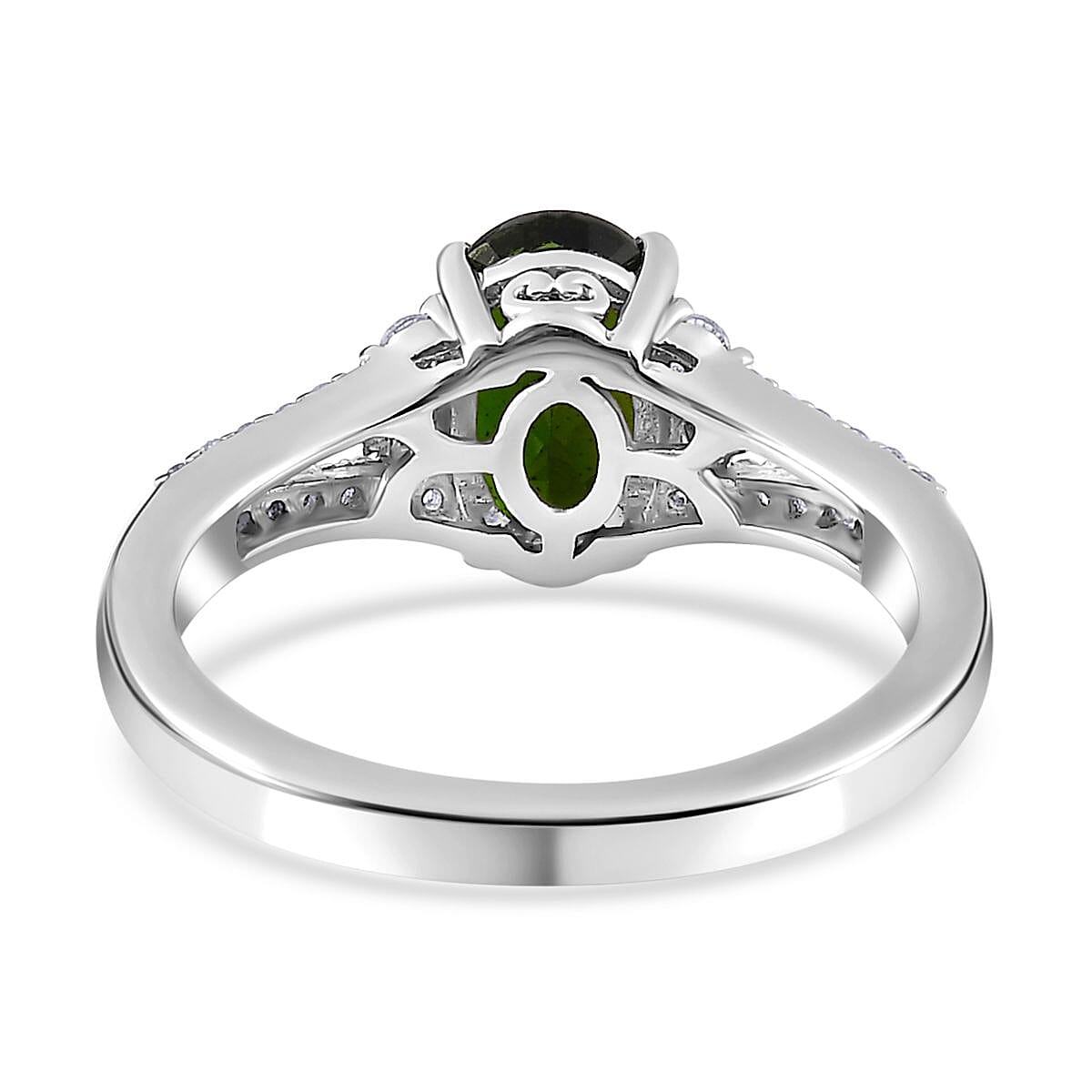 Chrome Diopside and White Zircon 1.75 ctw Ring in Platinum Over Sterling Silver (Size 11.5)