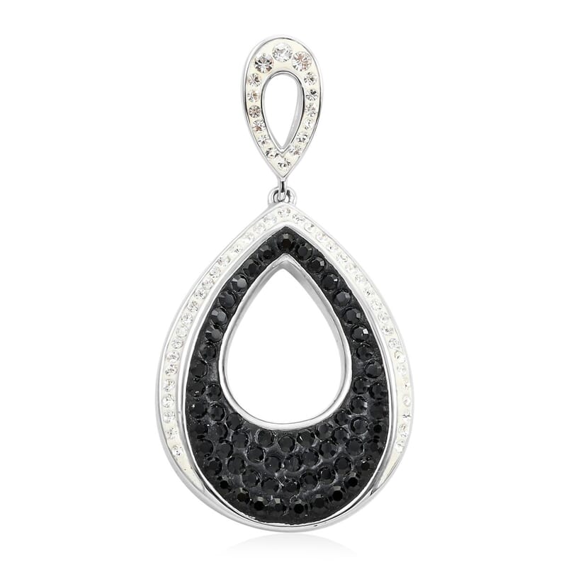 Black and White Color Austrian Crystal Pendant without Chain in Silvertone