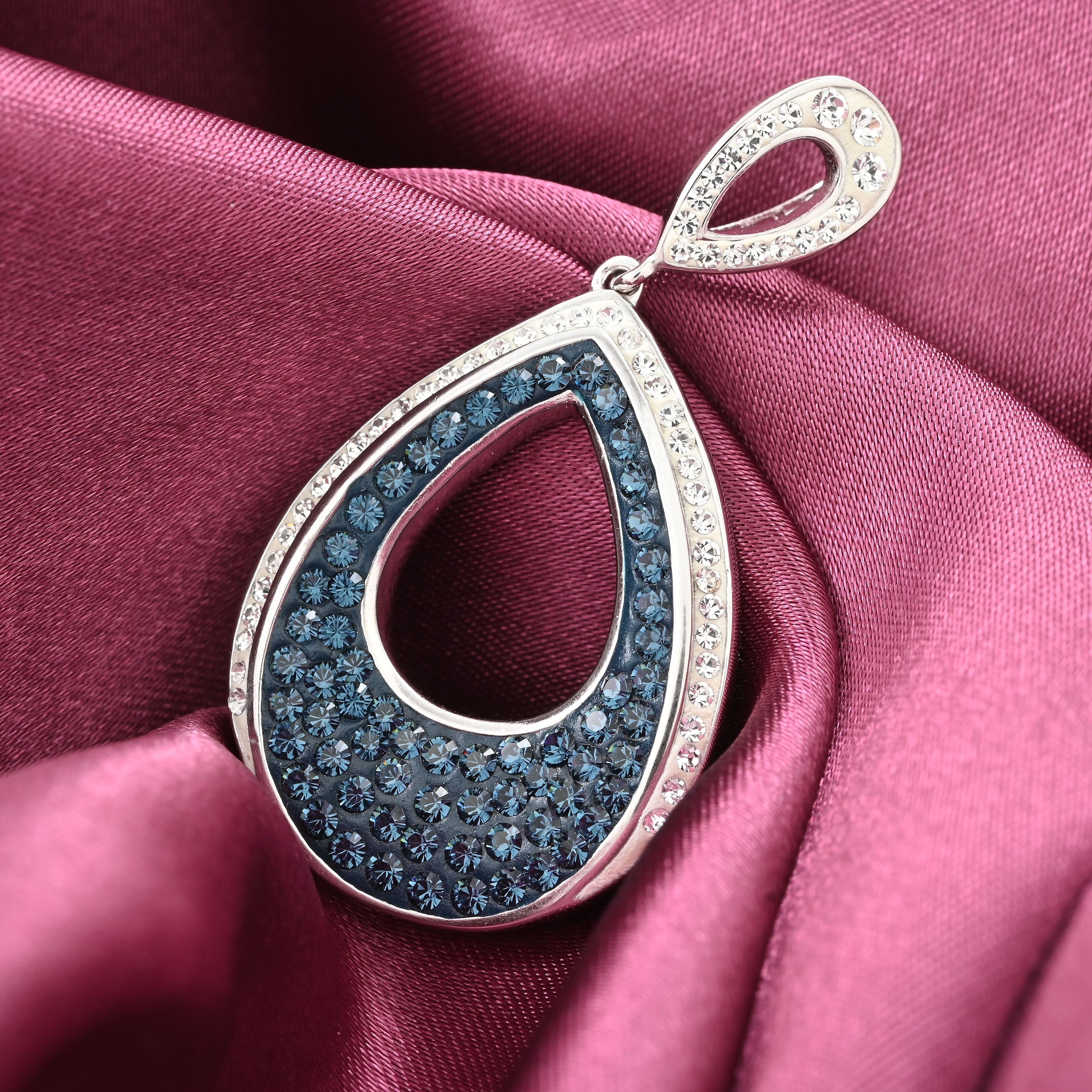 Blue and White Color Austrian Crystal Pendant without Chain in Silvertone