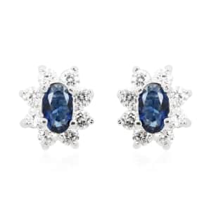 Simulated Blue and White Color Diamond Earrings in Silvertone