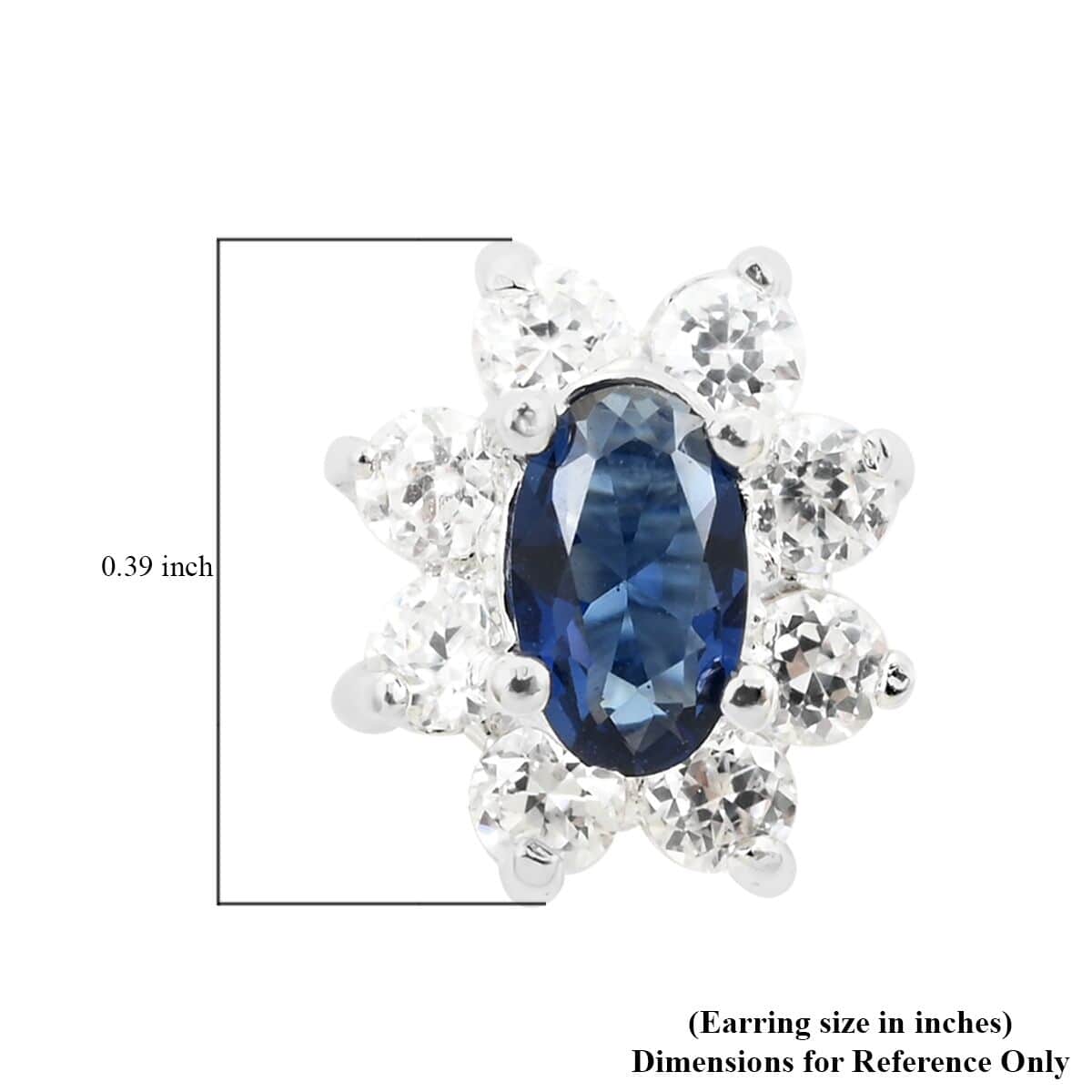 Simulated Blue and White Color Diamond Earrings in Silvertone image number 4