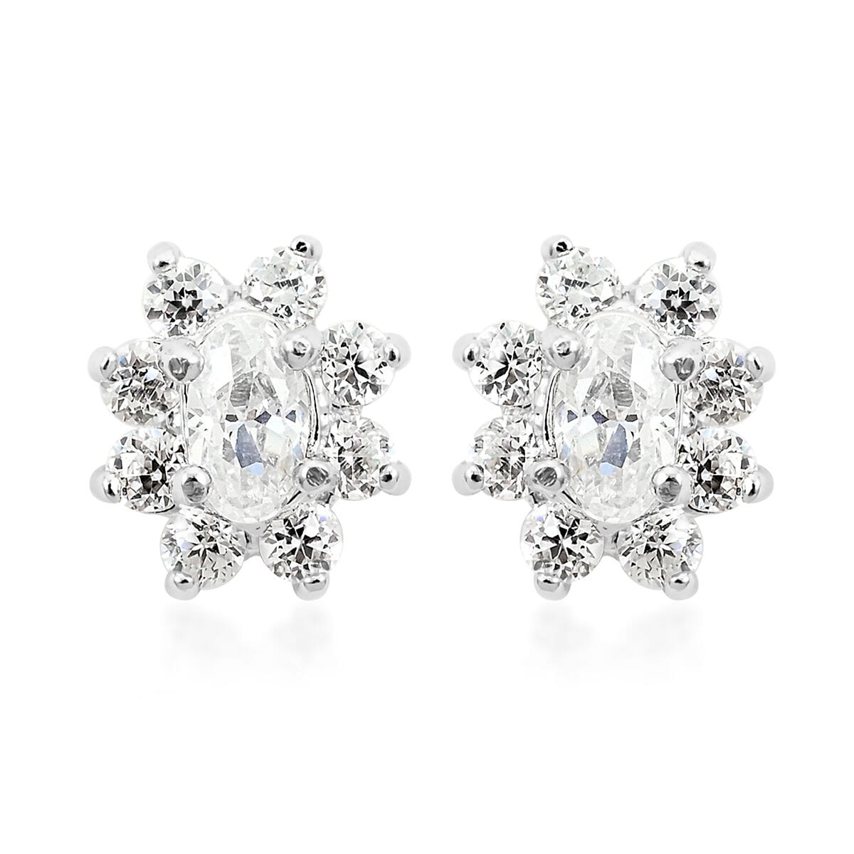 Simulated Diamond Halo Stud Earrings in Silvertone image number 0