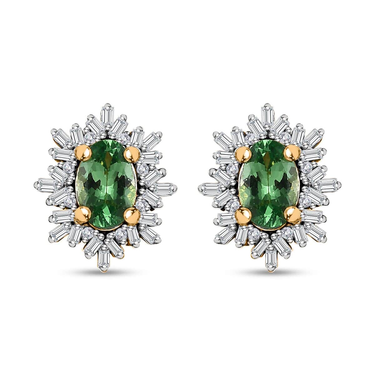 Tsavorite Garnet and Diamond Snowflake Stud Earrings in Vermeil Yellow Gold Over Sterling Silver 1.30 ctw image number 0