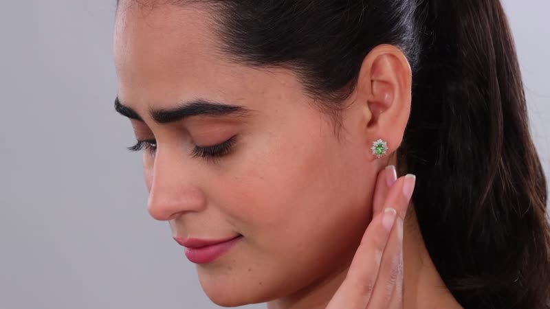 Tsavorite Garnet and Diamond Snowflake Stud Earrings in Vermeil Yellow Gold Over Sterling Silver 1.30 ctw