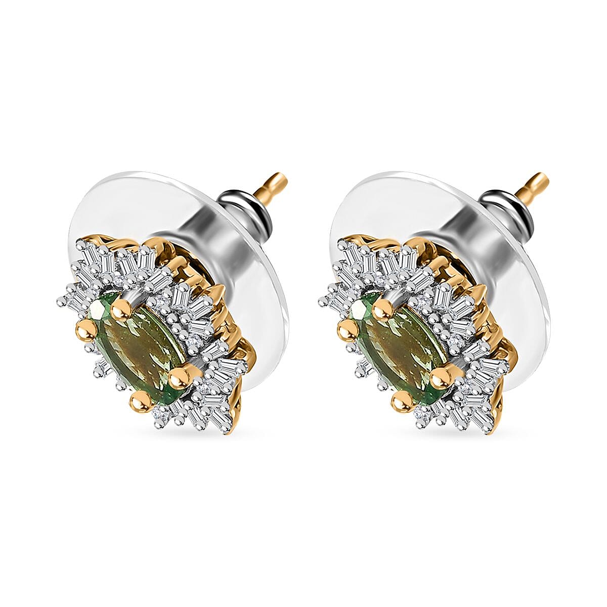 Tsavorite Garnet and Diamond Snowflake Stud Earrings in Vermeil Yellow Gold Over Sterling Silver 1.30 ctw
