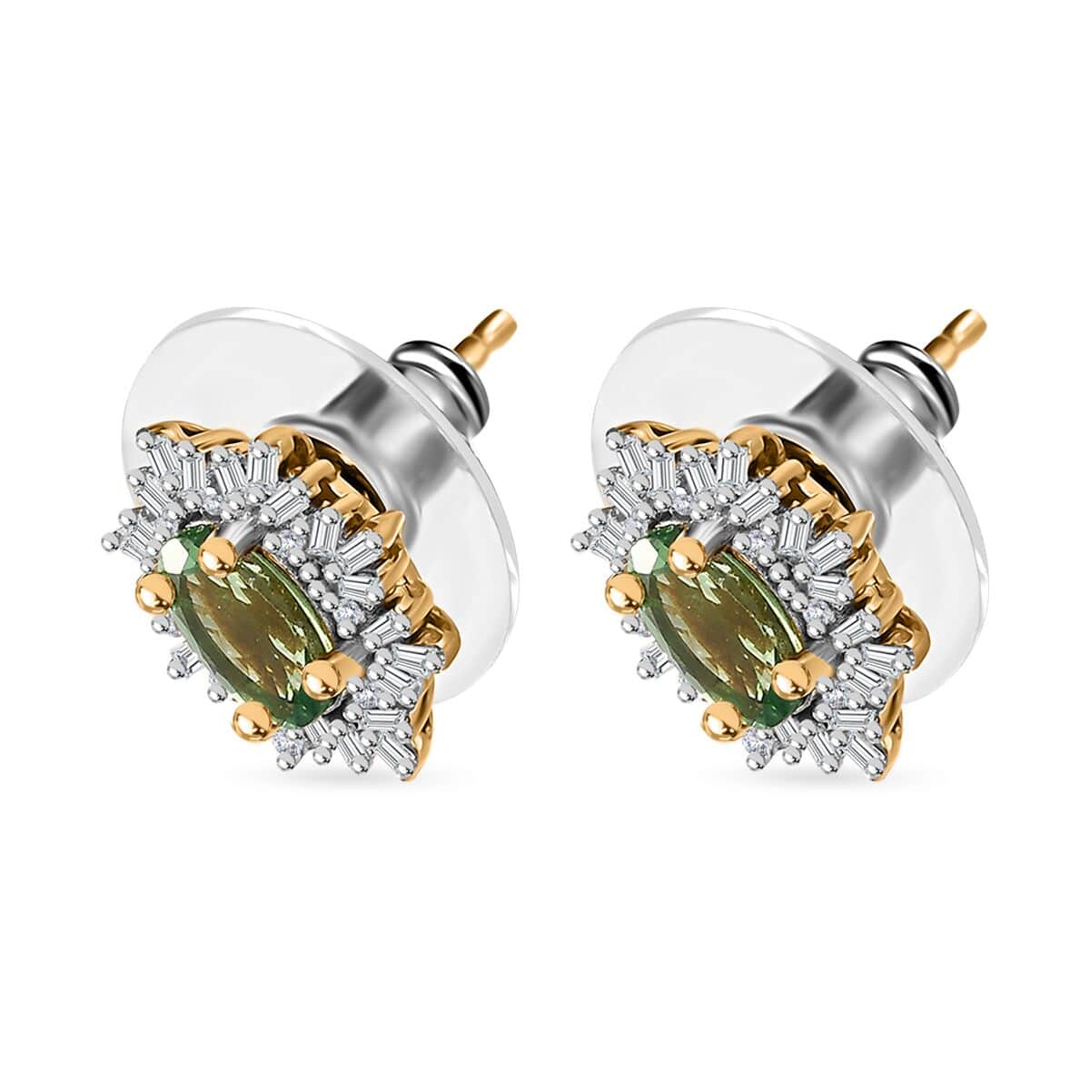 Tsavorite Garnet and Diamond Snowflake Stud Earrings in Vermeil Yellow Gold Over Sterling Silver 1.30 ctw image number 3