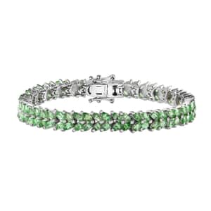 Tsavorite Garnet 8.90 ctw 2 Row Bracelet in Platinum Over Sterling Silver (6.50 In)