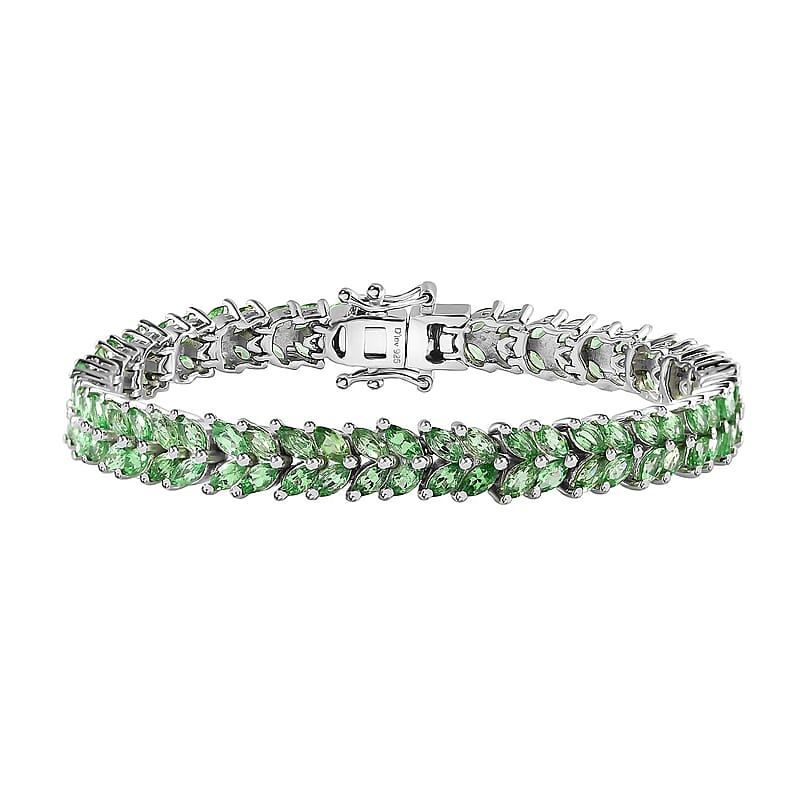 Tsavorite Garnet 8.90 ctw 2 Row Bracelet in Platinum Over Sterling Silver (6.50 In)