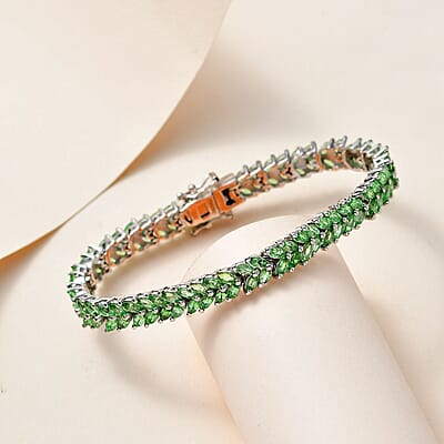 Tsavorite Garnet 8.90 ctw 2 Row Bracelet in Platinum Over Sterling Silver (6.50 In)
