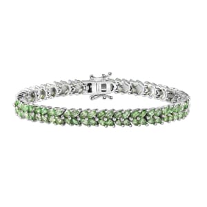 Tsavorite Garnet 9.90 ctw 2 Row Bracelet in Platinum Over Sterling Silver (7.25 In)