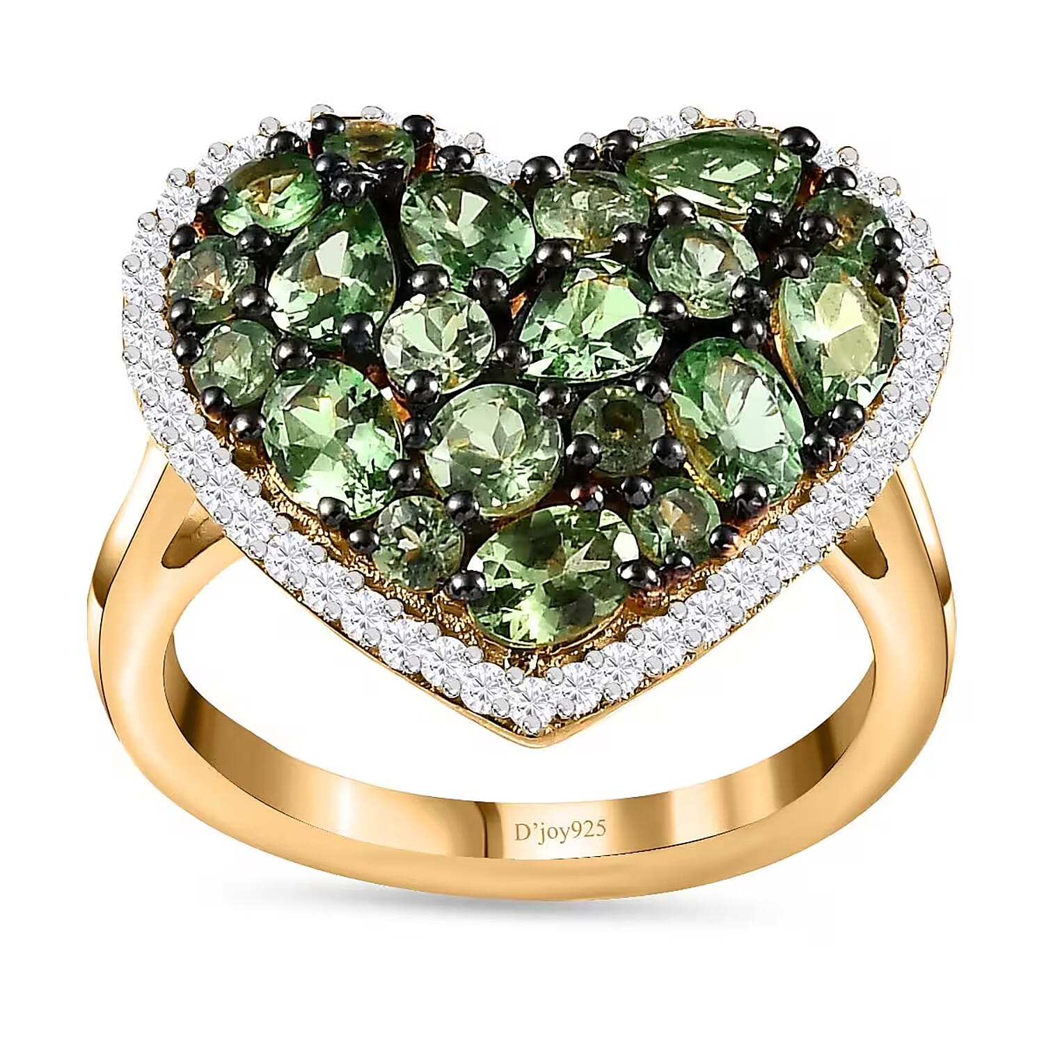 Tsavorite Garnet and Moissanite Heart Ring in Vermeil Yellow Gold Over Sterling Silver (Size 10.0) 2.50 ctw