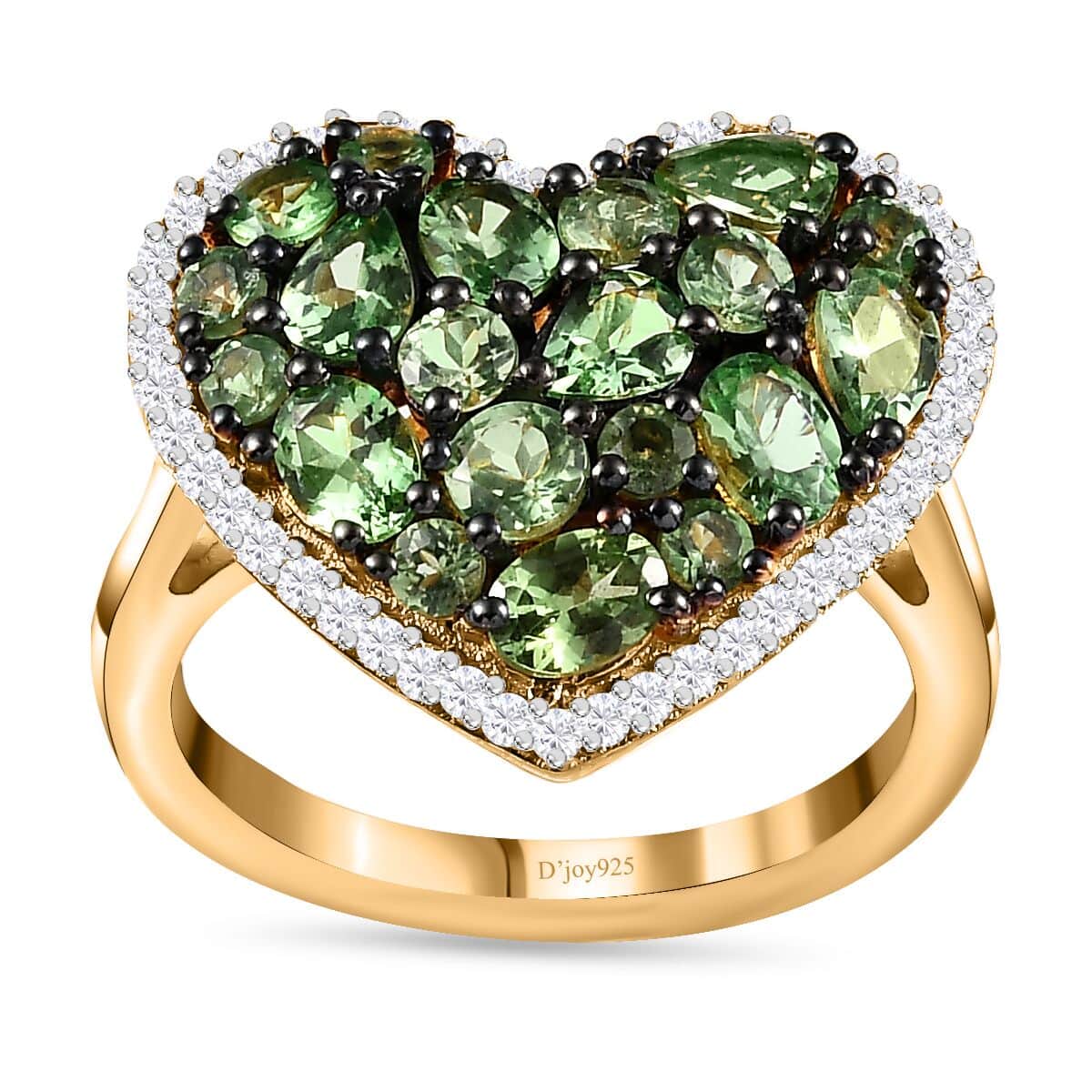 Premium Tsavorite Garnet and Moissanite Heart Ring in Vermeil Yellow Gold Over Sterling Silver (Size 10.0) 2.50 ctw image number 0