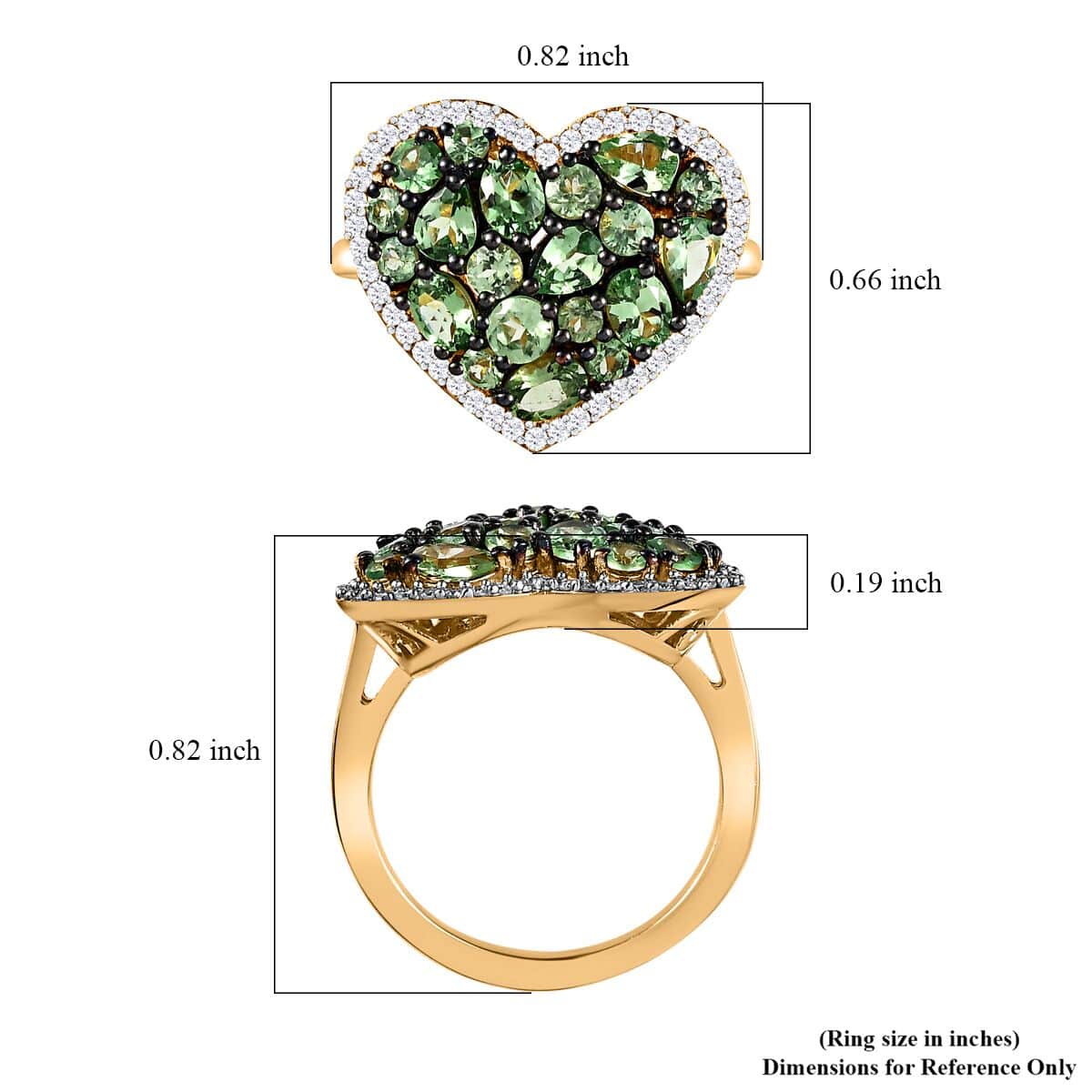 Premium Tsavorite Garnet and Moissanite Heart Ring in Vermeil Yellow Gold Over Sterling Silver (Size 10.0) 2.50 ctw image number 5