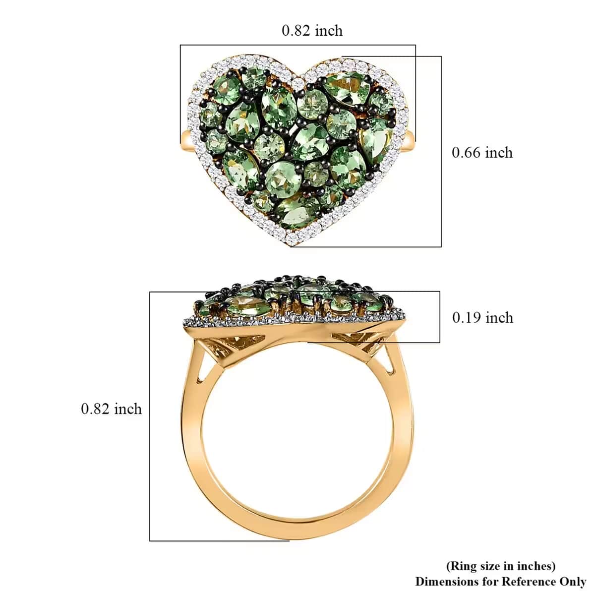 Premium Tsavorite Garnet and Moissanite Heart Ring in Vermeil Yellow Gold Over Sterling Silver (Size 10.0) 2.50 ctw image number 6