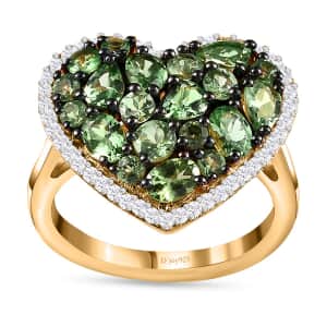 Tsavorite Garnet and Moissanite Heart Ring in Vermeil Yellow Gold Over Sterling Silver (Size 5.0) 2.50 ctw