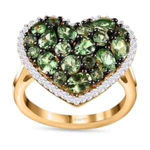 Tsavorite Garnet and Moissanite 2.50 ctw Heart Ring in Vermeil Yellow Gold Over Sterling Silver (Size 5.0)