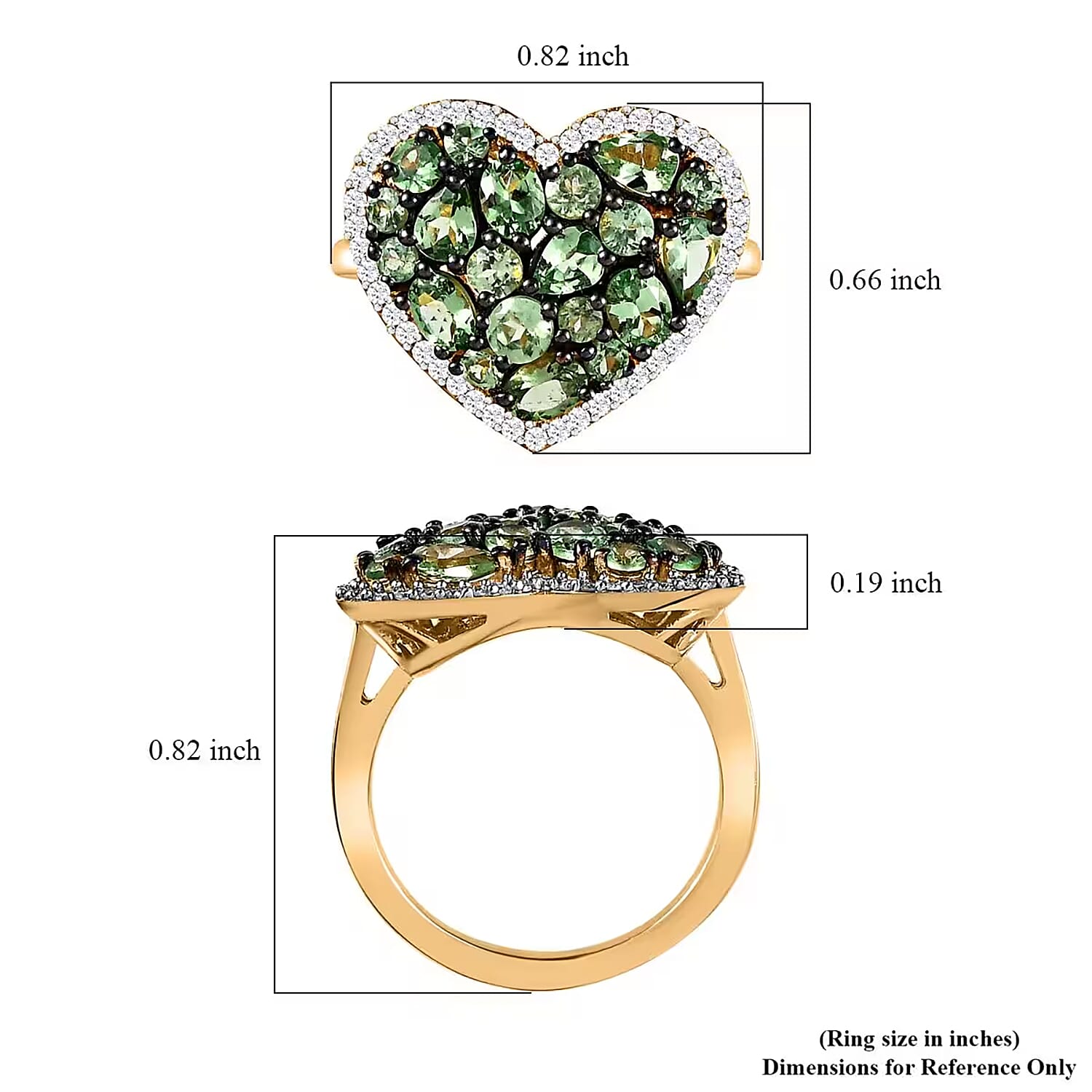 Tsavorite Garnet and Moissanite 2.50 ctw Heart Ring in Vermeil Yellow Gold Over Sterling Silver (Size 5.0)
