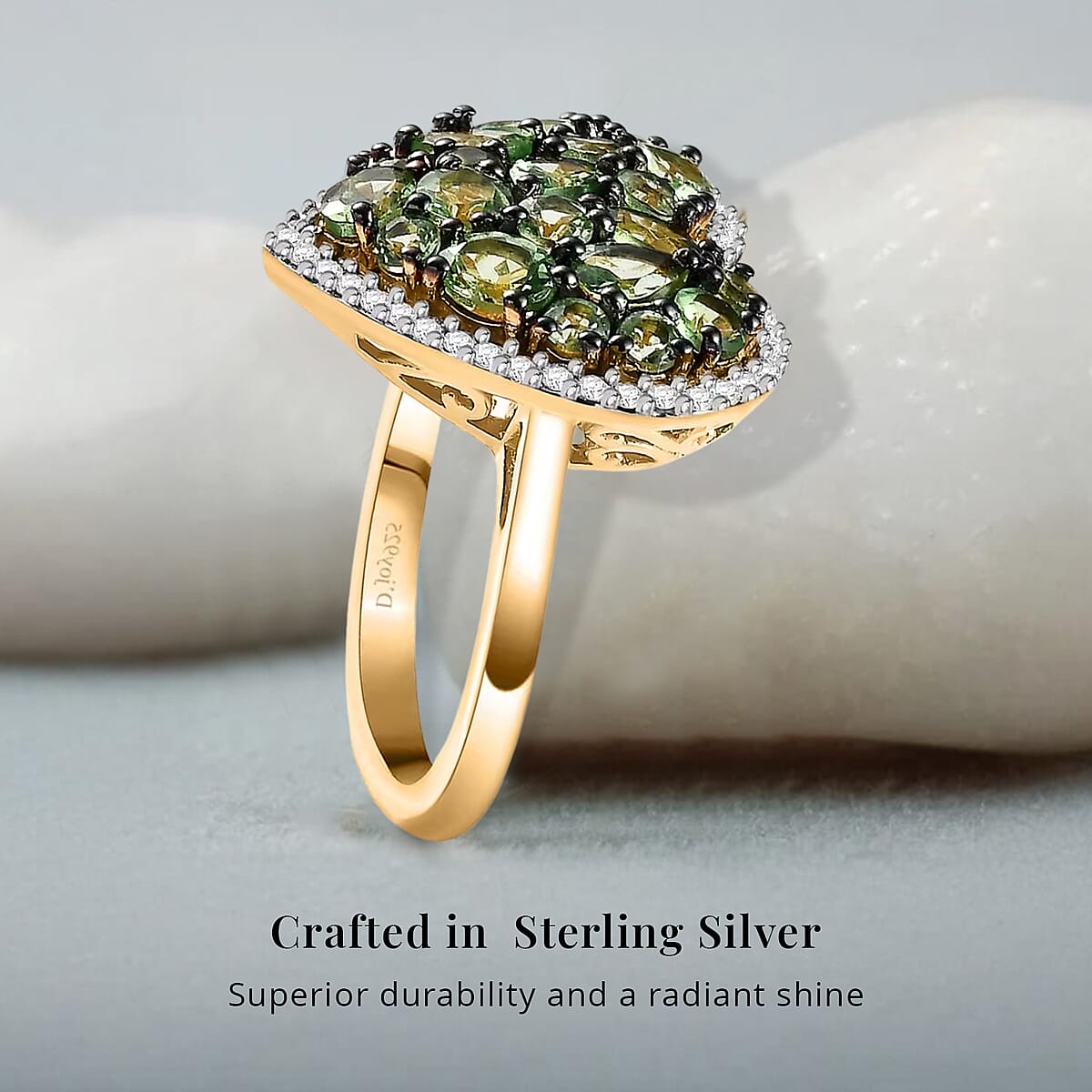 Tsavorite Garnet and Moissanite 2.50 ctw Heart Ring in Vermeil Yellow Gold Over Sterling Silver (Size 6.0) image number 2