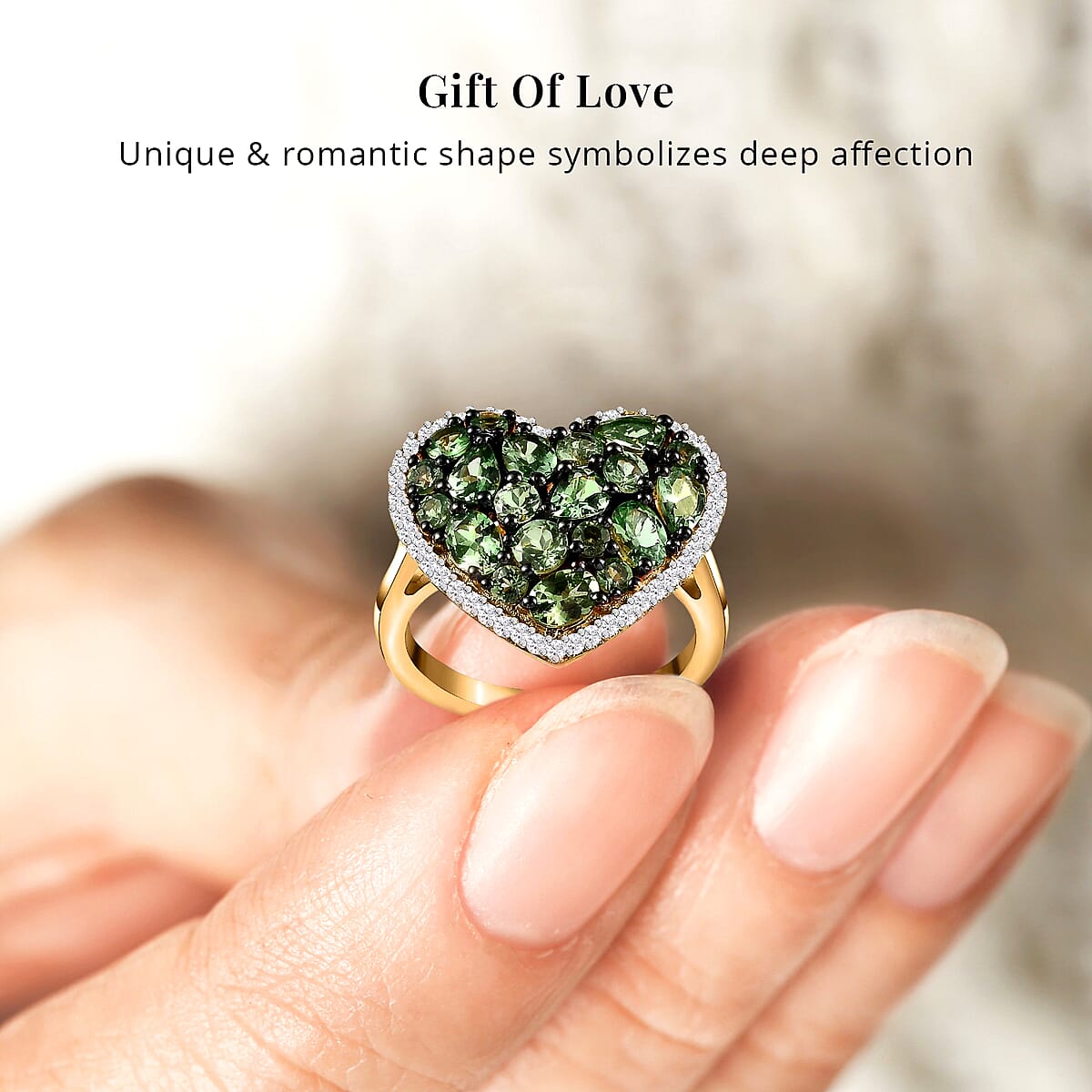 Tsavorite Garnet and Moissanite 2.50 ctw Heart Ring in Vermeil Yellow Gold Over Sterling Silver (Size 6.0) image number 5