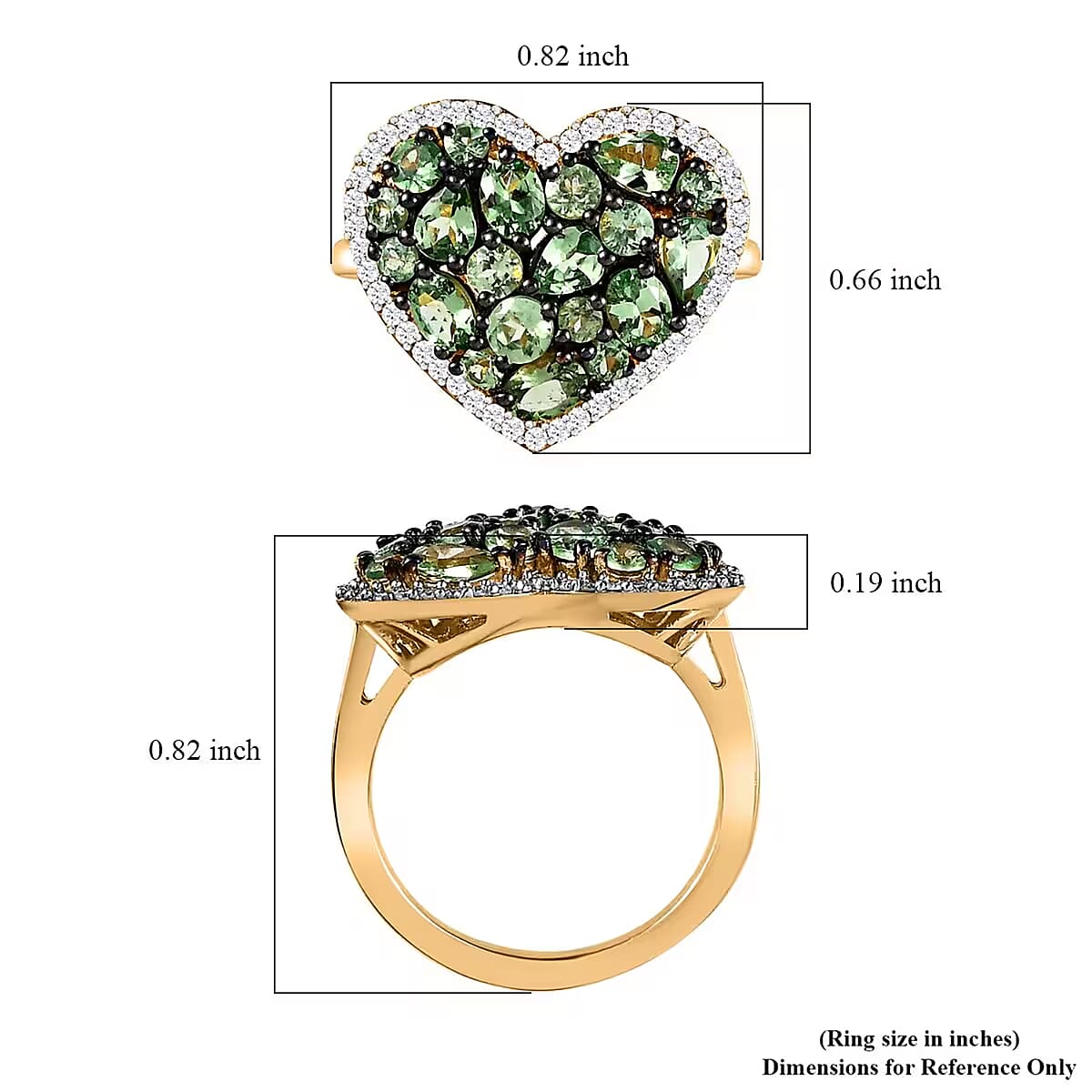 Tsavorite Garnet and Moissanite 2.50 ctw Heart Ring in Vermeil Yellow Gold Over Sterling Silver (Size 6.0) image number 6
