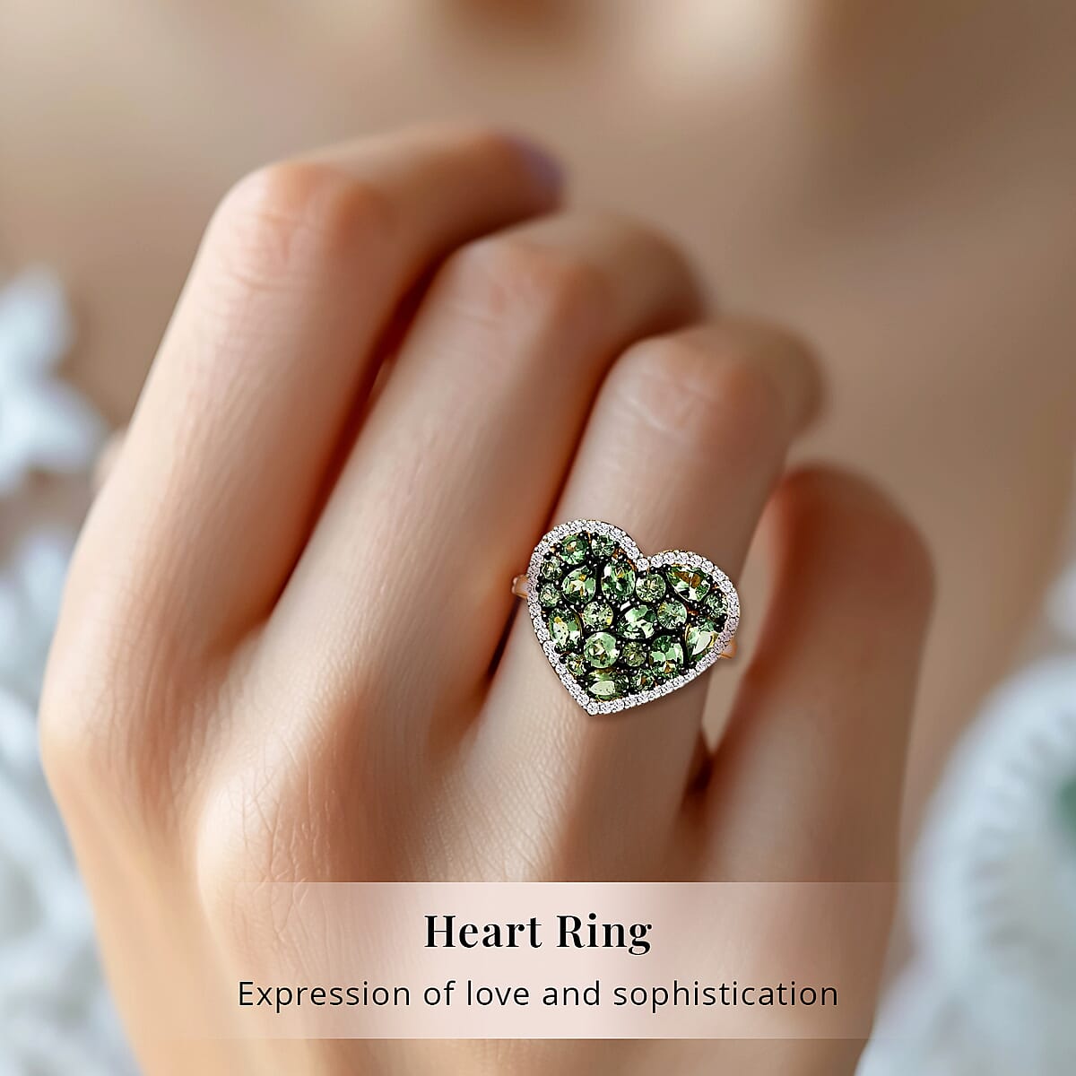Tsavorite Garnet and Moissanite Heart Ring in Vermeil Yellow Gold Over Sterling Silver (Size 7.0) 2.50 ctw image number 1