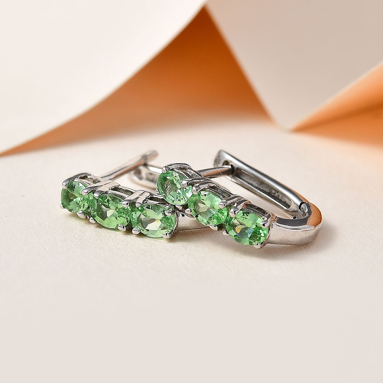 Tsavorite Garnet Hoop Earrings in Platinum Over Sterling Silver 1.00 ctw