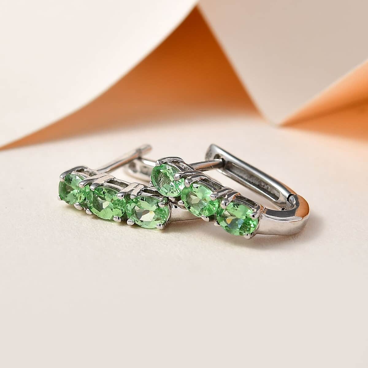 Tsavorite Garnet Hoop Earrings in Platinum Over Sterling Silver 1.00 ctw image number 1