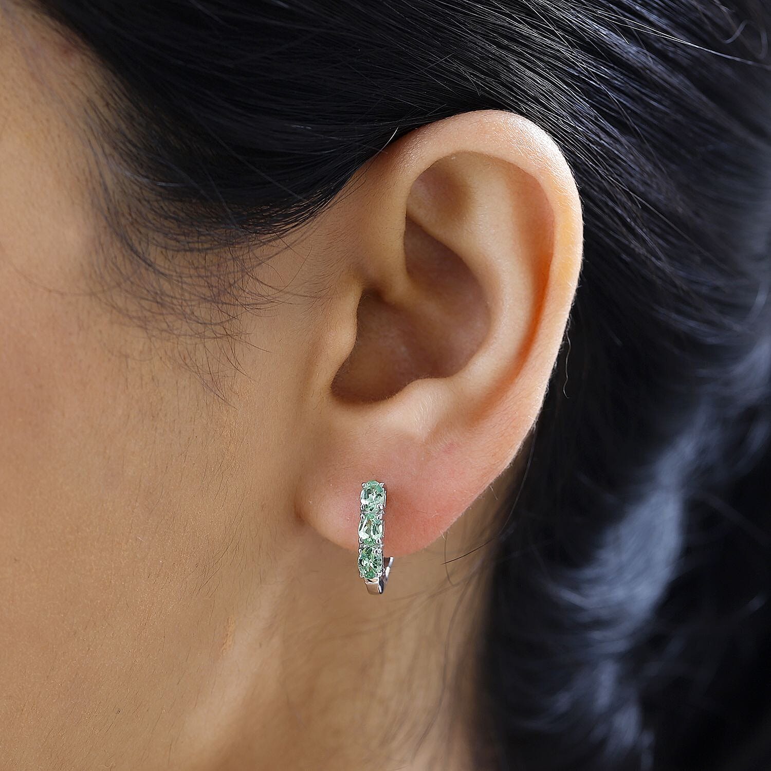 Tsavorite Garnet Hoop Earrings in Platinum Over Sterling Silver 1.00 ctw